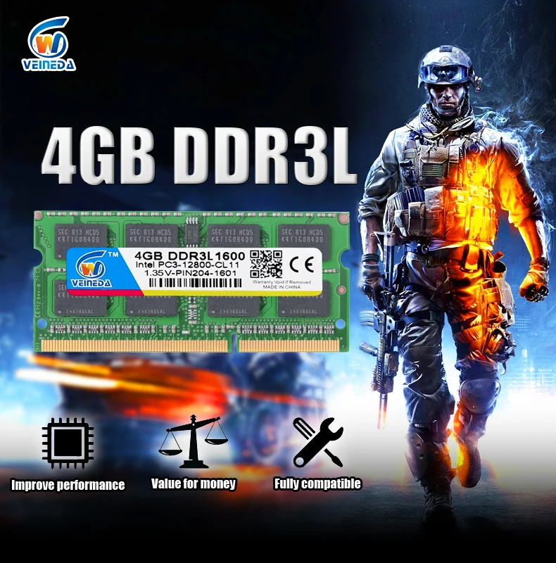 VEINEDA 8 Гб ddr3l ноутбук DDR3L DDR3 4 Гб 1600 МГц PC3-12800 1,35 V SO-DIMM без кода коррекции ошибок