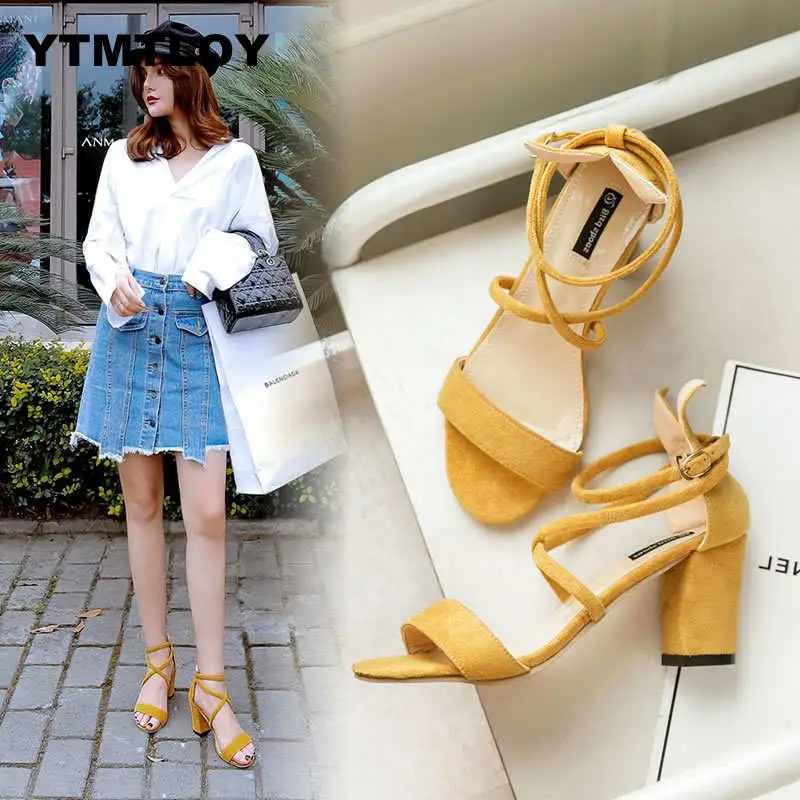 25 Styles Summer Women Sandals Open Toe Women's Sandles Thick Heel Pumps Shoes Korean Style Gladiator High Peep Zapatos 2019