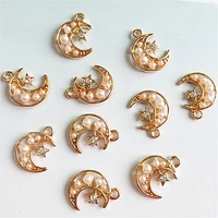 10 pcslot alloy creative gold moonpearl pendant buttons ornaments jewelry earrings choker hair diy jewelry accessories handmade