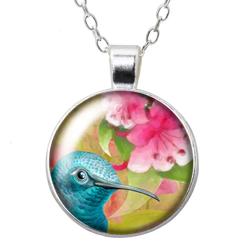 Красивые цветы птицы фото серебряный цвет/Бронзовый кулон ожерелье 25 мм