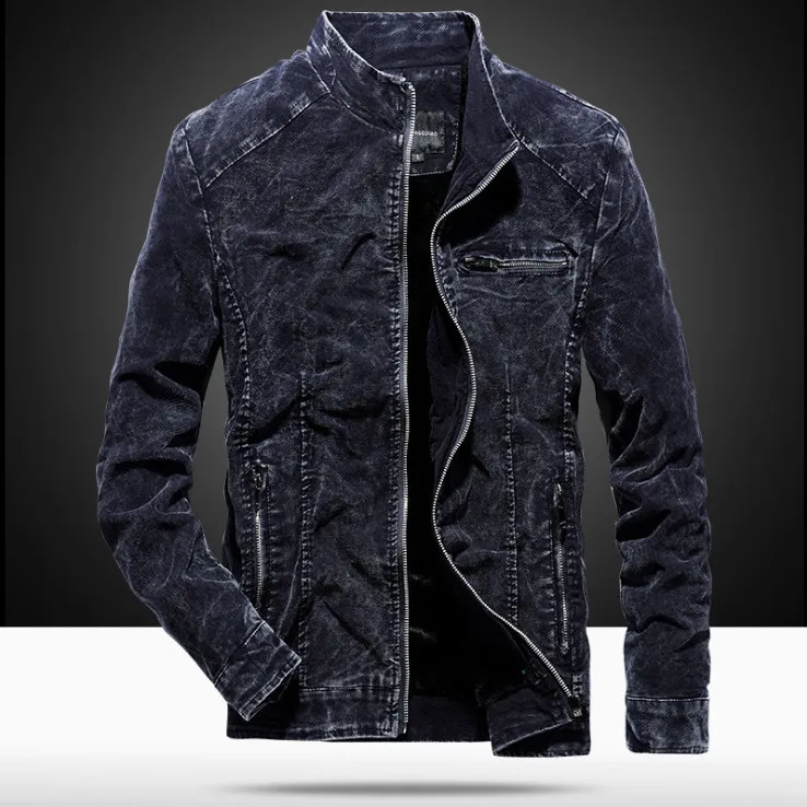 Ретро джинсовая куртка Для мужчин Slim Fit хлопковая куртка Повседневное ковбой мужской верхней одежды Для мужчин джинсовая куртка Chaqueta Hombre - Цвет: Синий