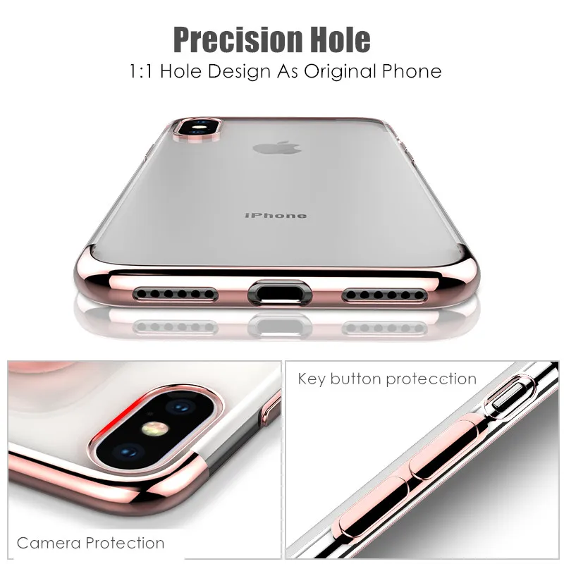Ультра тонкий прозрачный мягкий ТПУ чехол для iPhone XR XS Max s Покрытие блестящий 6 6S 7 8