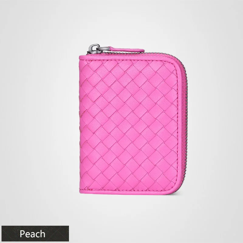 Peach Женский кошелек ручной работы из овечьей кожи на молнии с отделением для карт, мини кошелек для монет из натуральной кожи, женские кошельки - Цвет: Peach