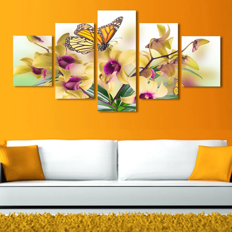 2016 изображение благородный и красивый фаленопсис 5 панелей/комплект Hd холст