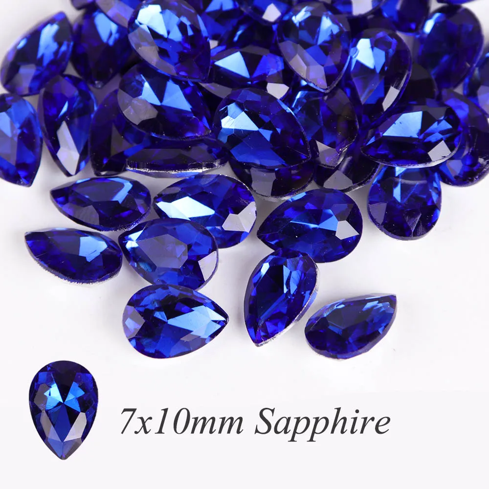 Sapphire 7x10mm 10 шт. дизайн ногтей Стразы из горного хрусталя в форме капли бриллианта Блестящий 3D Шарм Блеск драгоценный камень Маникюр украшения аксессуары JI030 - Цвет: Sapphire 7x10mm