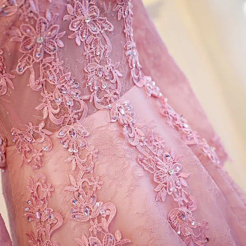 Розовые кружевные вечерние платья с длинным рукавом Длинные бисером женские