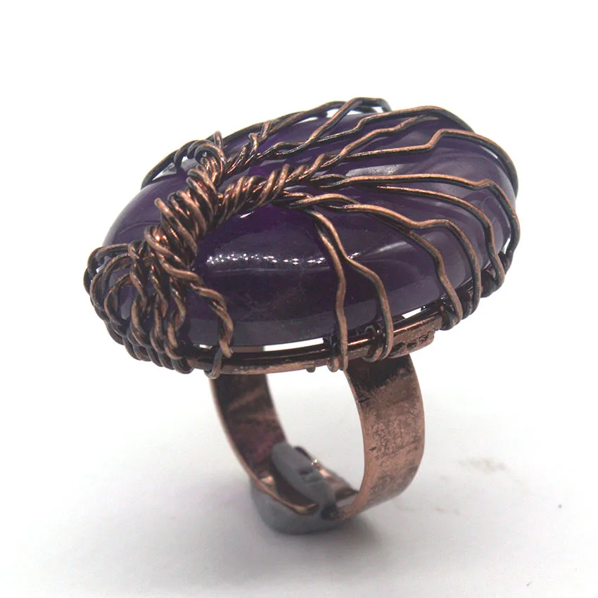 Amethysts Xinshangmie натуральные аметисты розовый кварц опал и т. д. медная проволока ручной работы обернутые овальные кольца с изменяющимся размером Модные женские ювелирные изделия 1 шт - Цвет основного камня: Amethysts