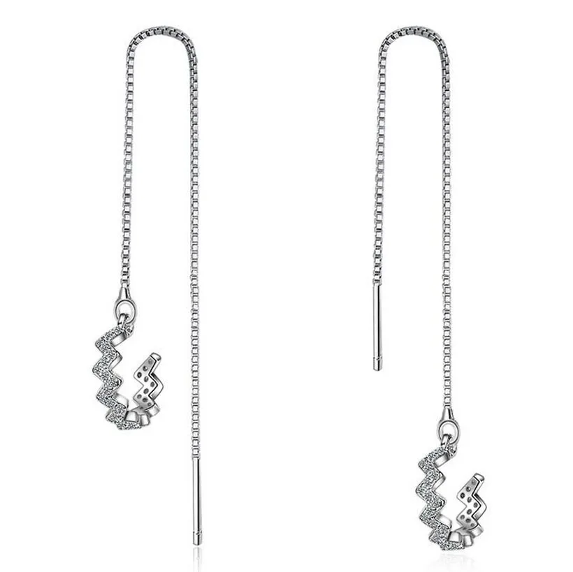 

Fashion 925 Silver Clear Zircon Circle Long Chain Tassel Dangle Earring For Girls Women Cocktail Party Earring Korea Jewelry