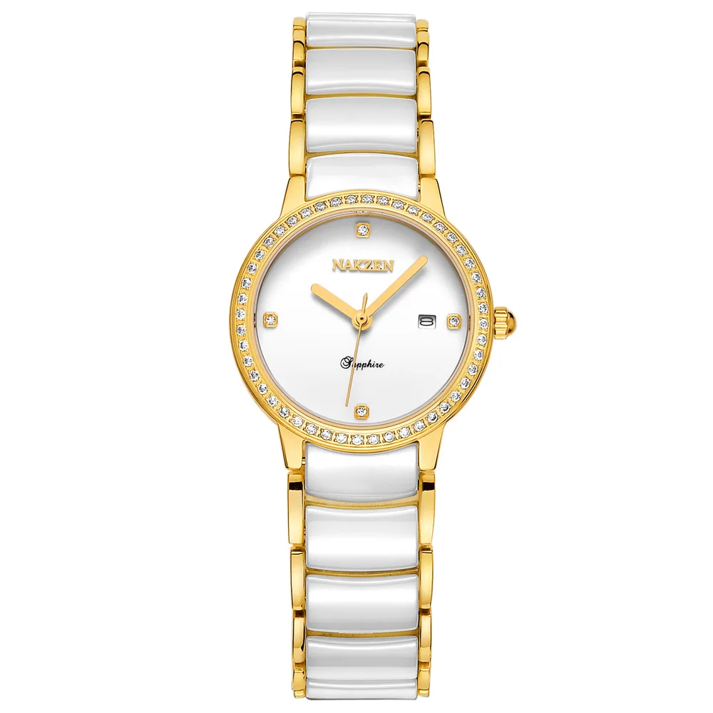 Gold Relogio Feminino Лидирующий бренд роскошные женские часы из нержавеющей стали керамические Женские кварцевые наручные часы Zegarek Damski - Color: Gold
