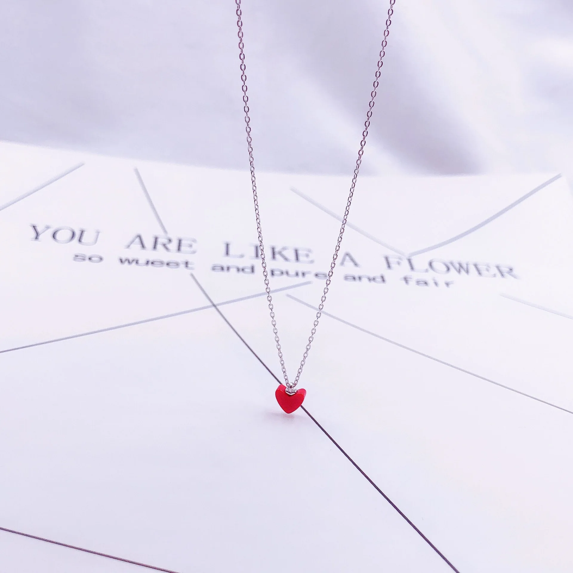 artificial coral red heart woman necklace 100% 925 Sterling silver nacklace Jewellery Clavicle chain pendant charms | Украшения и