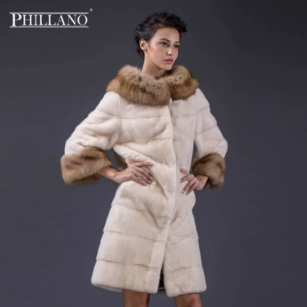 Шуба Phillano из 100% натурального меха норки с рукавами летучая мышь зимняя женская