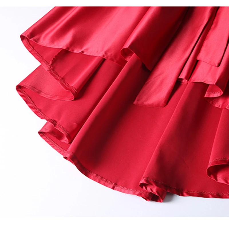 Zangcl красный косой каскадные оборки плиссе Подол юбки Для женщин Повседневное