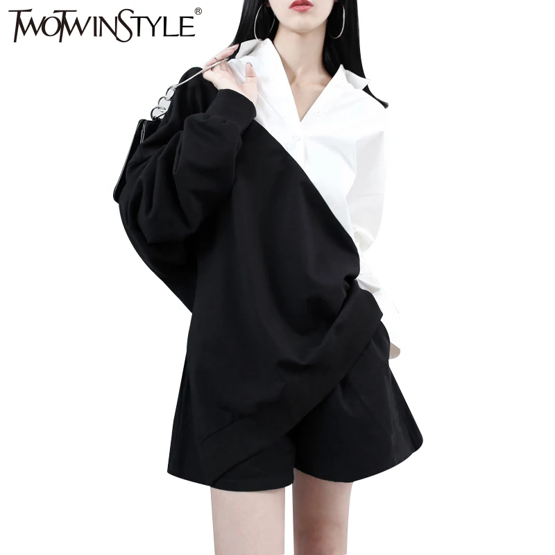 Женский свитер с длинными рукавами TWOTWINSTYLE повседневный Свободный пуловер в