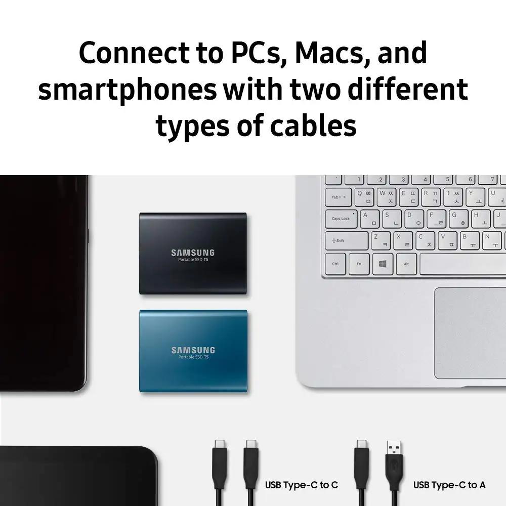 SAMSUNG T5 портативный SSD 500GB USB3.1 Gen2 и обратно совместимый для ПК Внешний твердотельный HDD MU-PA500B/CN