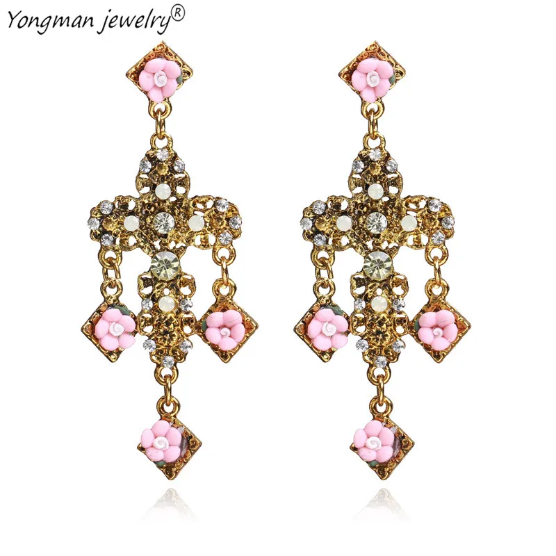 YONGMAN 2018 Brand Vintage Big Gem Long Tassels Drop Cross Earrings for Women Jewelry Ethnic Boho Dangle Wholesale | Украшения и