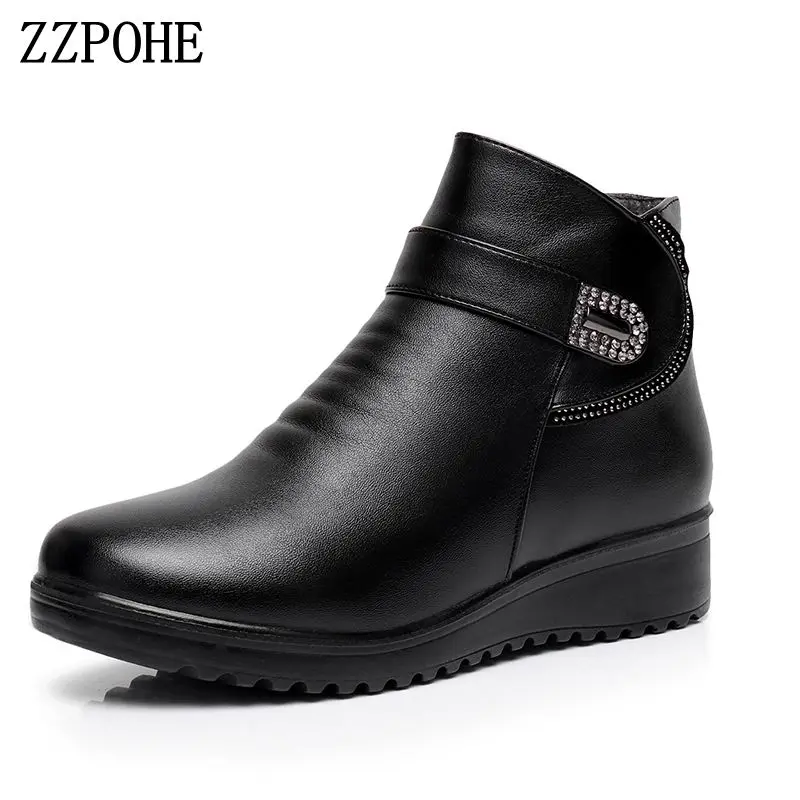ZZPOHE/зимняя женская обувь; Модные женские зимние ботинки из натуральной кожи на плоской подошве; мягкие удобные теплые ботильоны для мамы;