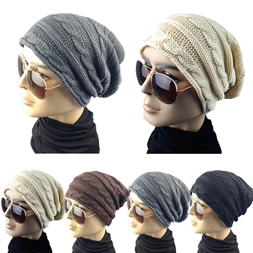 Горячая Новый стиль Мужская Женская в полоску твист вязать мешковатые Шапка-бини