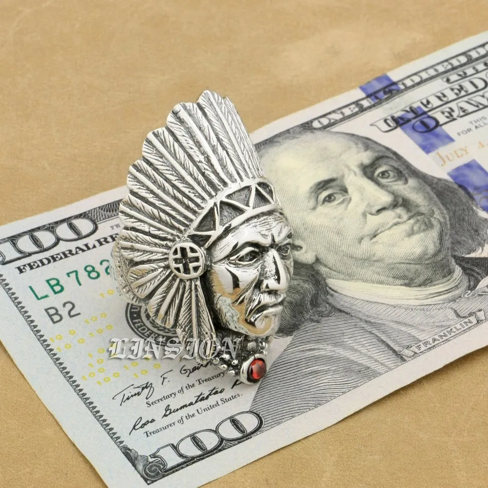 Размер США от 8 до 14 Твердые стерлингового серебра 925 индийский главный Красный CZ мужской Байкер-рокер панк кольцо 9T007