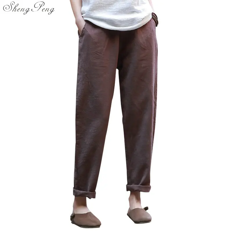 Женские брюки для девочек новые хлопковые льняные летние штаны с эластичной