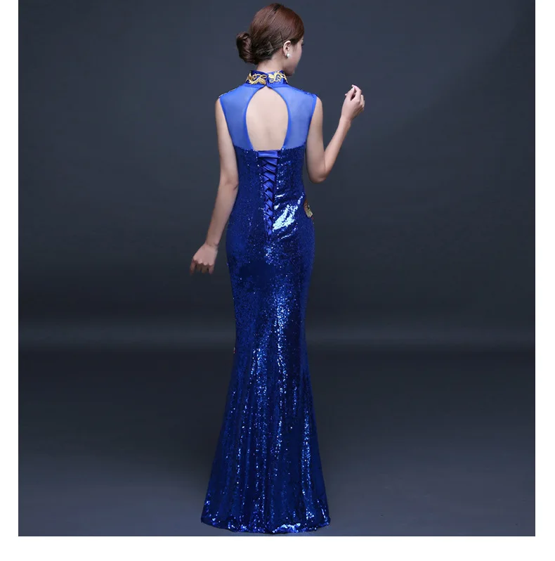 Red Chinese Wedding Dress Female Long Cheongsam Gold Slim Chinese Traditional Dress Women Qipao for Wedding Party embroidery