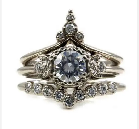 Индивидуальные 14 К белого золота 1ct 6 5 мм F цвет moissanite с акцентами 3 шт. набор колец |