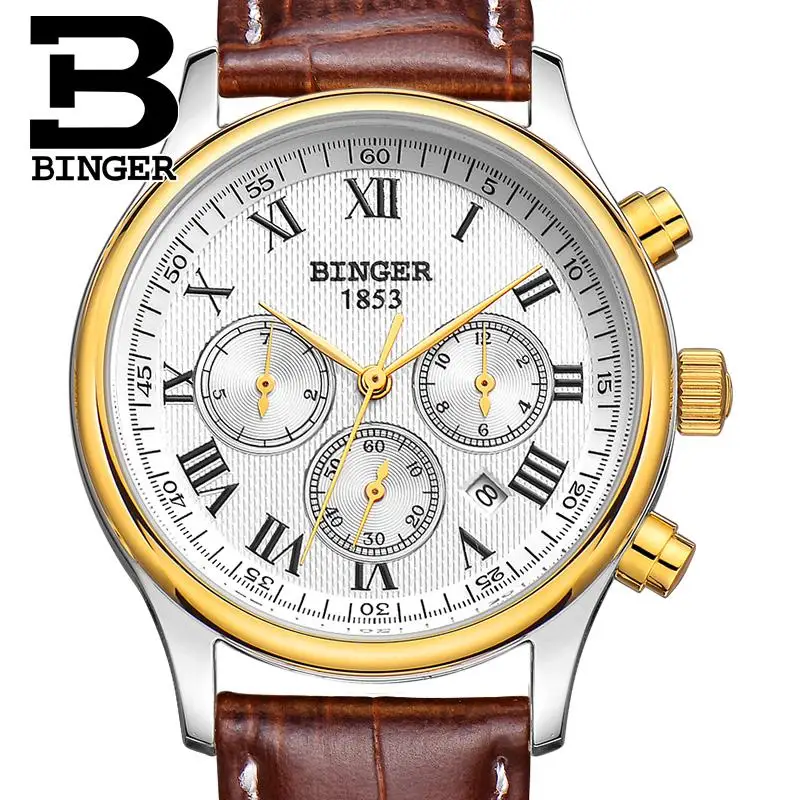 

Switzerland men's watch luxury brand Wristwatches BINGER Mechanical Wristwatches leather strap Waterproof B6036-9