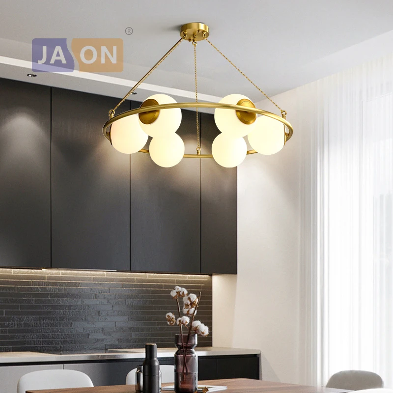 Led e14 постмодерн Медь Стекло золотой белый круглая люстра подвесной светильник лампа Блеск для столовой