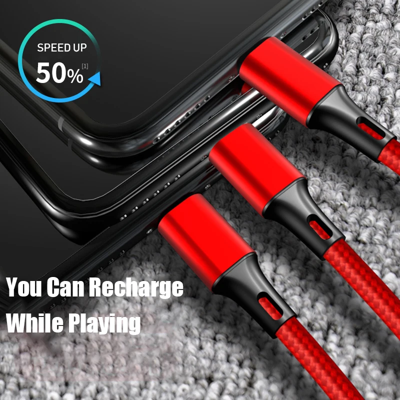 3 в 1 USB кабель для iPhone XS Max X 7 2.4A Быстрая зарядка зарядное устройство type-C Micro USB кабель для samsung S10 мобильный телефон USB C шнур
