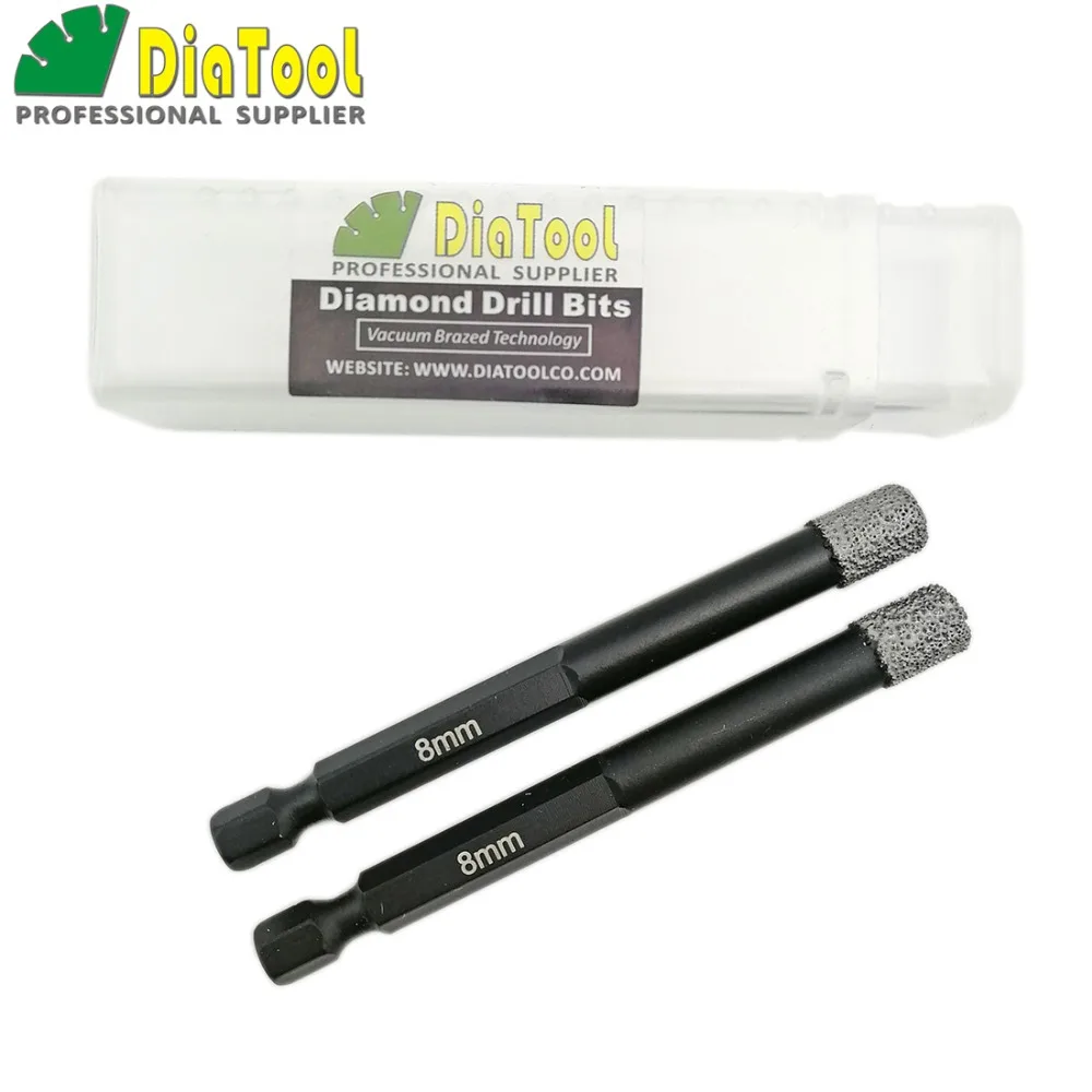 DIATOOL 2pcs Diameter 8mm Vaccum Brazed Diamond drilling bits for stone porcelain/tile Masonry quick-fit Shank | Инструменты