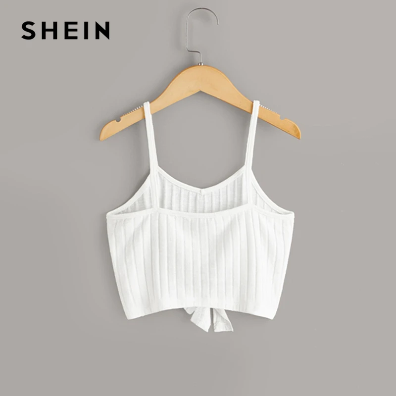 SHEIN/Детские повседневные топы на бретельках с одной пуговицей спереди для маленьких девочек; коллекция года; сезон лето; детский топ на бретельках без рукавов с бантом