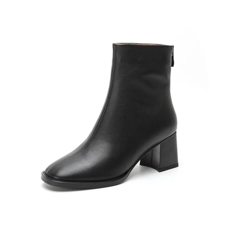 FEDONAS 1Fashion Women Ankle Boots Genuine Leather Autumn Winter Warm High Heels Shoes Round Toe Elegant Office Lady Shoes Woman - Color: Black