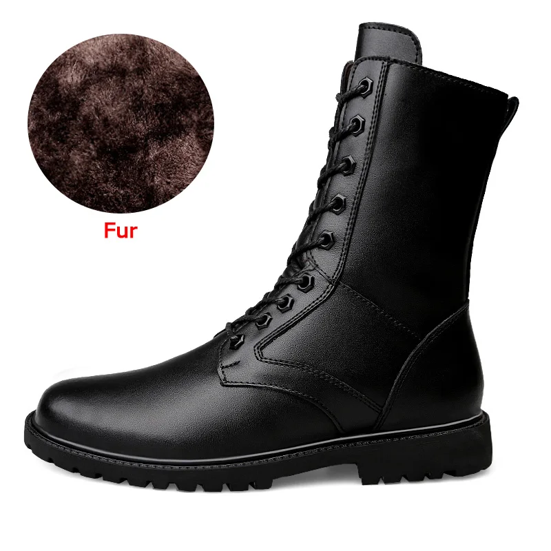 Black Fur ZIMNIE/Размеры 35-52; мужские ботинки; зимние теплые рабочие ботинки; Брендовые мужские ботильоны из натуральной кожи; мужские зимние ботинки; мужская обувь на шнуровке - Цвет: Black Fur