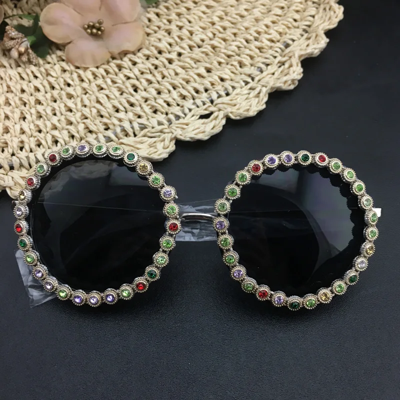 Модные женские красочные Кристальные круглые солнцезащитные очки классические
