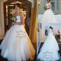 wedding dresses ball gown sweetheart neckline chapel train tulle bride gowns with beading crystals sashes for girls party