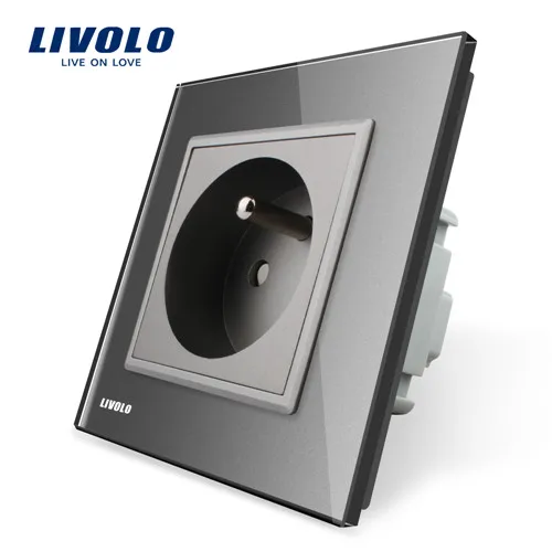 Livolo новая розетка, французская стандартная настенная розетка, VL-C7C1FR-11, белая кристальная стеклянная панель, AC 100~ 250V 16A, без логотипа - Тип: Grey without logo