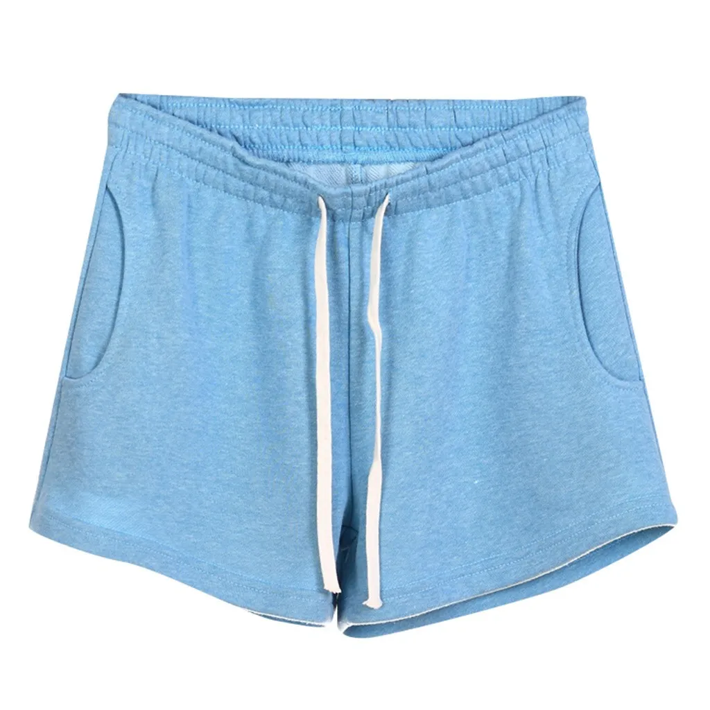 Light Blue Плюс Размеры эластичные женские Шорты уличная Повседневное Твердые Карманы Свободные пижамные Шорты спортивные шорты для спортзала для отдыха пляжная одежда - Цвет: Light Blue