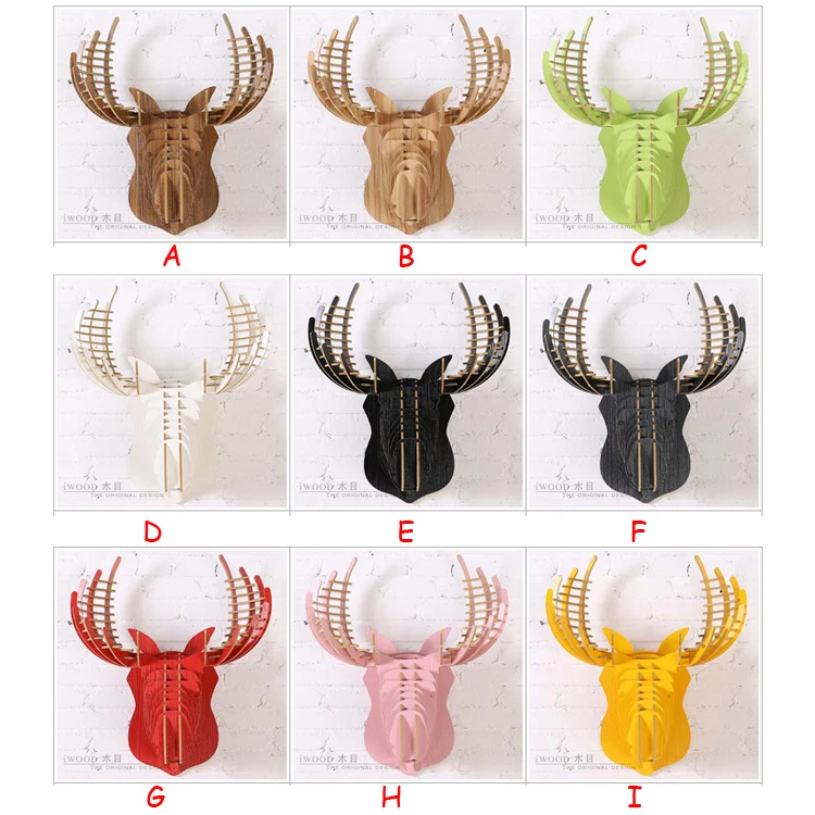 

1 Piece Art Home Wall Decoration Wooden Animals Head Hanging Wood Crown Moose Deer Head For Living Room Decor IW-WD017