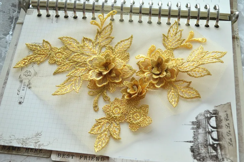 10 шт./лот '3D цвет свадебное платье Кружева Аппликация DIY ремесло цветок патч одежды вспомогательный материал золото синий патч RS446 - Цвет: Gold