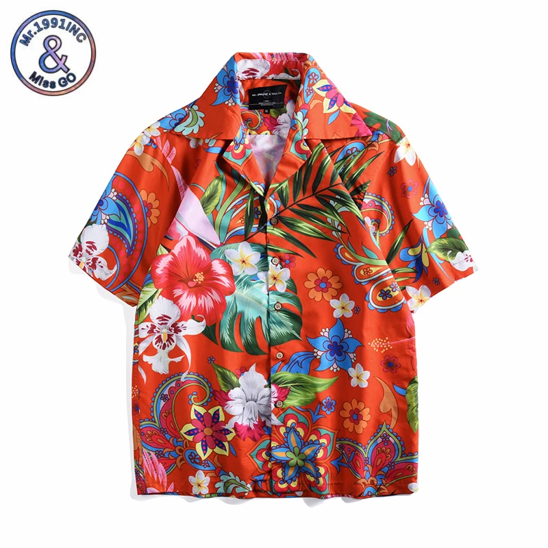 

Mens Hawaiian Shirt Male Casual camisa masculina Floral plant print Beach Shirts Short Sleeve Loose Beach chemise homme