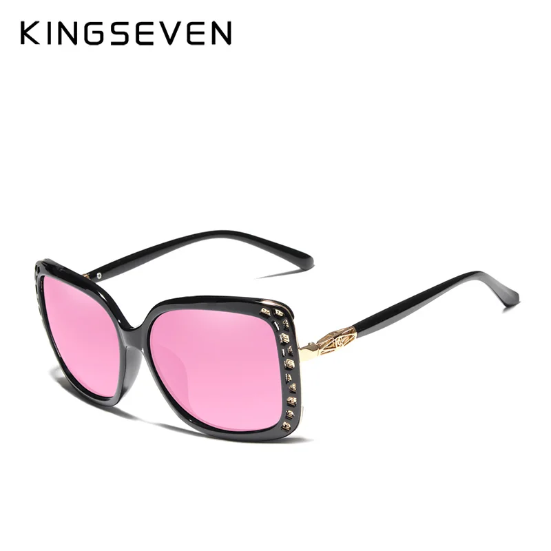 KINGSEVEN, женские очки, модные женские поляризованные солнцезащитные очки, женские солнцезащитные очки с бабочкой, зеркальные линзы Oculos De Sol - Цвет линз: Black Pink