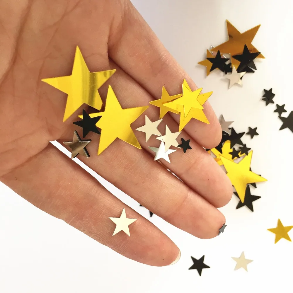 Gold Silver Black mixture Stars LARGE MIXED Packet Table Confetti Wedding Party Hollywood Casino Decoration |