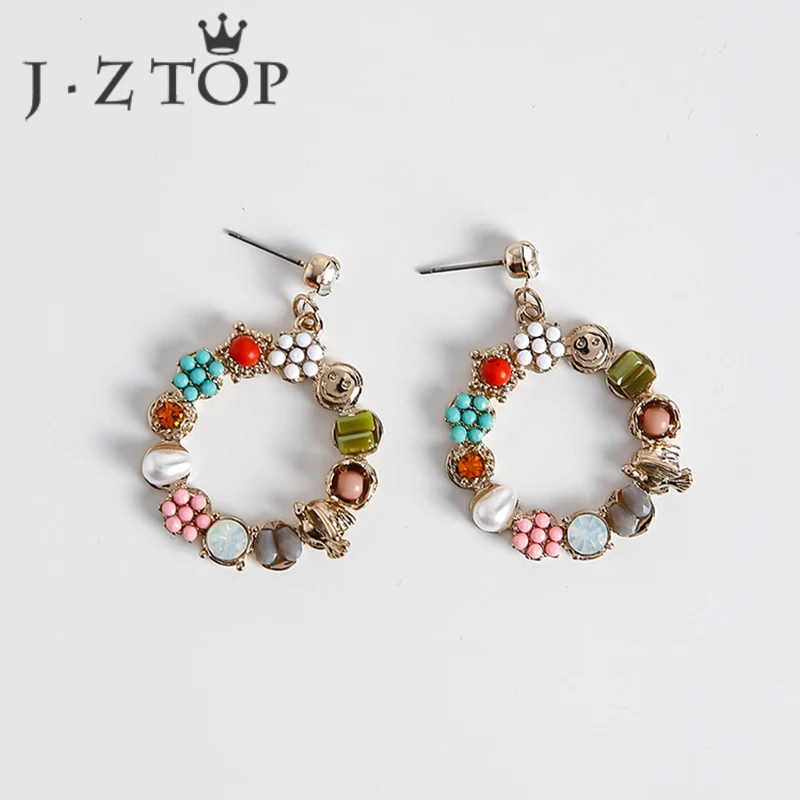 Серьги JZTOP с кристаллами Геометрическая подвеска из искусственного жемчуга