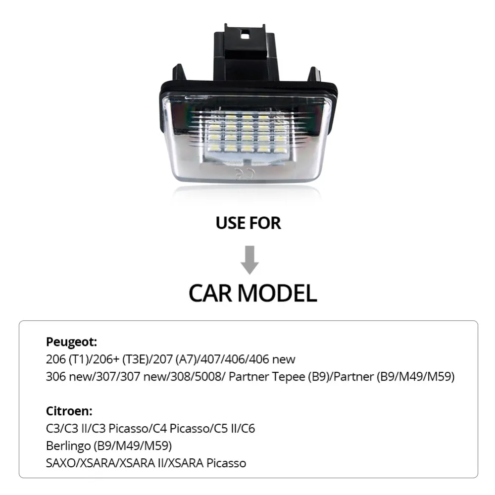 2 светодиодный т. Автомобильные светодиодные лампы 6500 к для Peugeot 206/207/407/406/307/306/308/5008