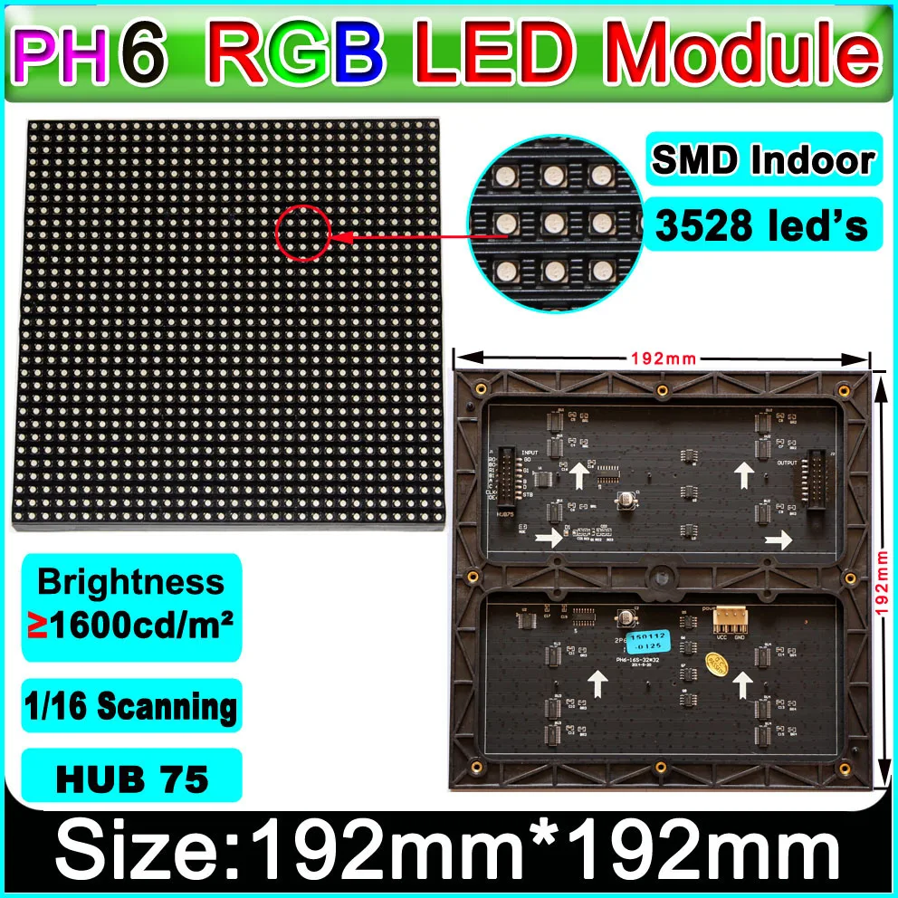 SMD 3 в 1 RGB P6 внутренний полноцветный светодиодный дисплей s модуль 32x32 пикселей 1/16
