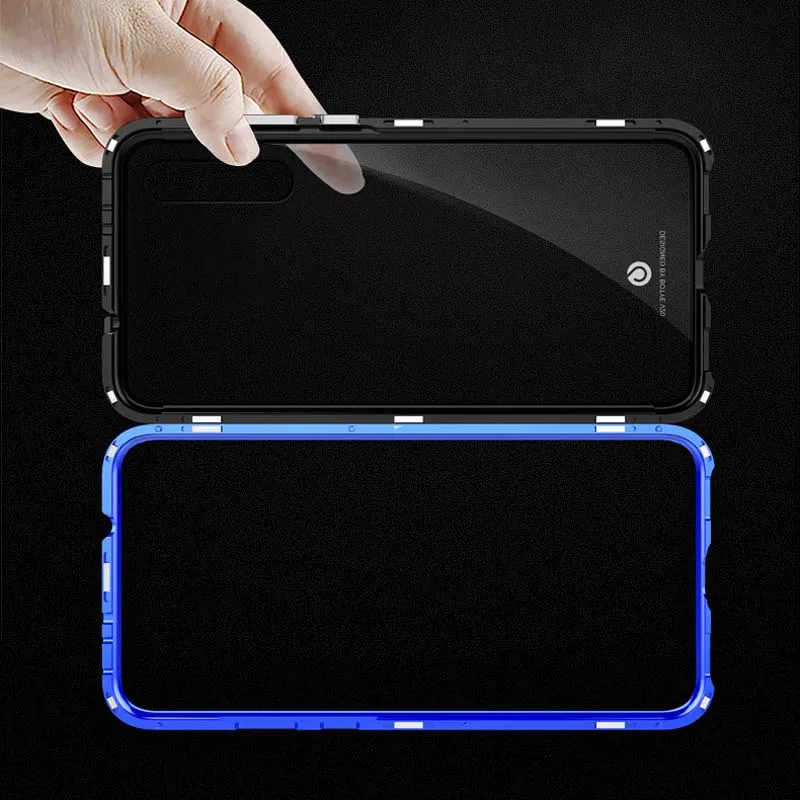 Магнитный металлический чехол для Xiaomi Mi 9 прозрачный стеклянный + Гидрогелевая