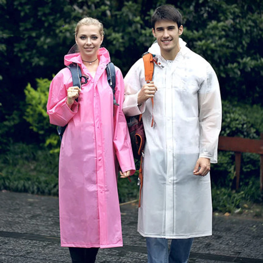 Прозрачное женское длинное дождевое пончо с капюшоном для походов и активного