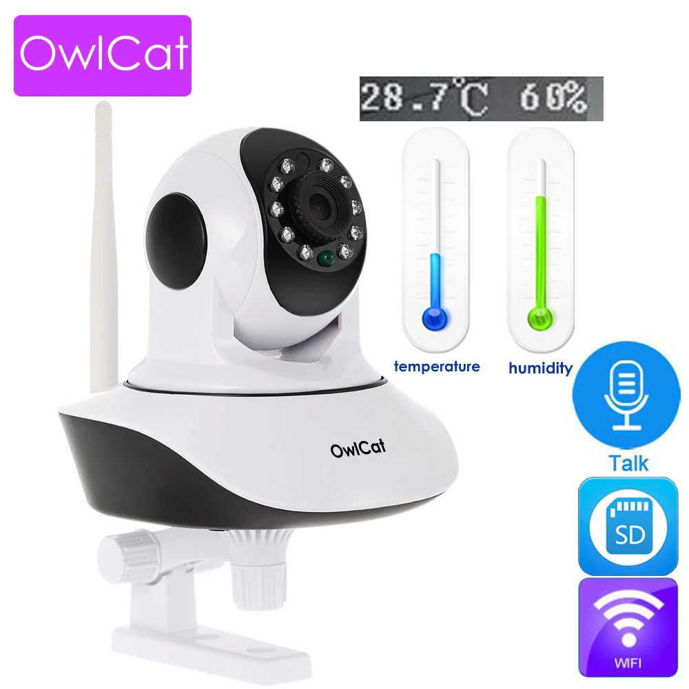 OwlCat HD 1080p Купольная Wi-Fi IP камера IR Night P2P радионяня аудио Talk SD CCTV контроль температуры и влажности Onvif CamHi приложение