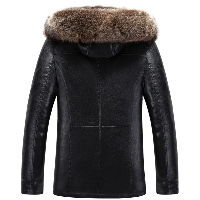 Высококачественная Мужская кожаная куртка с капюшоном 2020 Зимняя Толстая меховым