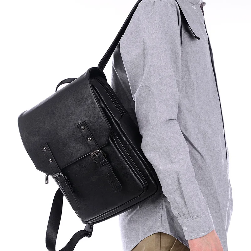 Горячие для мужчин рюкзаки черный кожаный школьные ранцы женщин