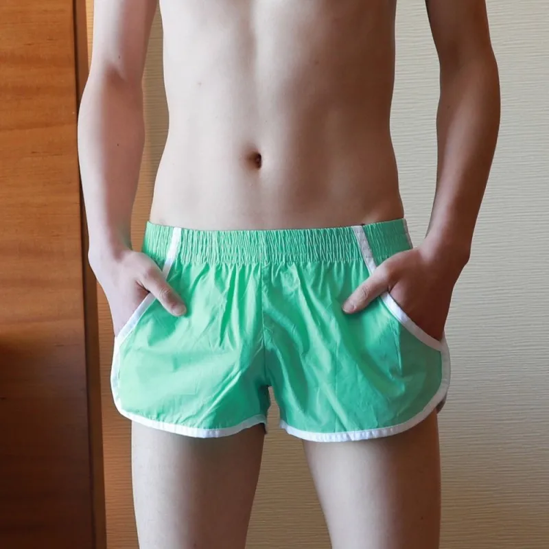 Green Новые мужские шорты, хлопковые мужские домашние шорты, мужские трусы с мешочком для пениса, повседневные трусы для сна, мужские боксеры, размер XXL - Цвет: Green